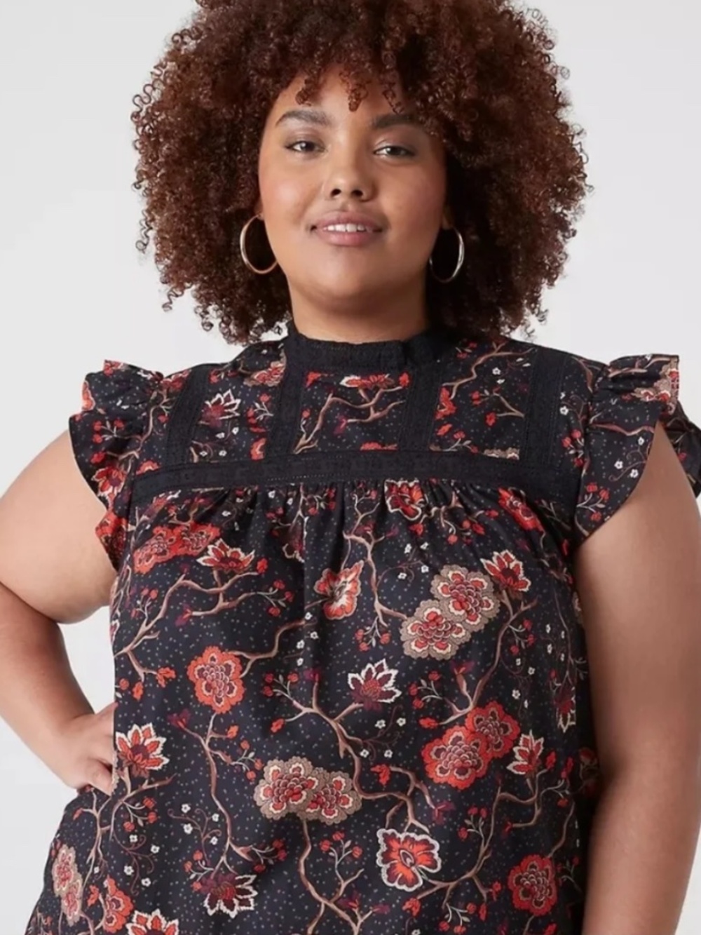 LANE BRYANT Ruffle Cap Sleeve Trimmed Floral Boho TOP / Blouse EUC Sz. 14